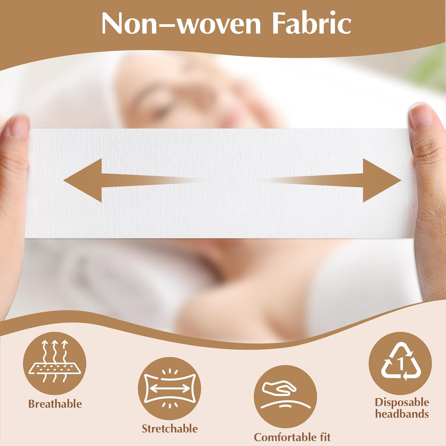 Disposable Hairbands for Women - 200 PCS Non-Woven Fabric Spa Headbands for Makeup & Travel | Hair Securing