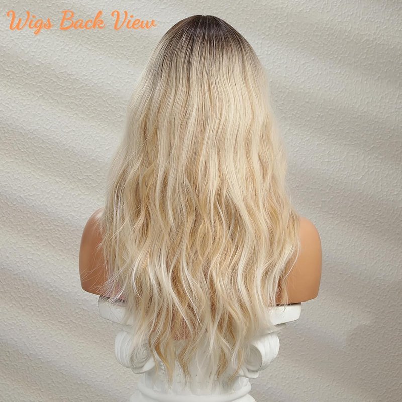 Wavy Blonde Wig with Bangs - Ombre Curtain Bangs, Long Ash Blonde Hair | Heat-Resistant Synthetic Wig for Halloween & Cosplay