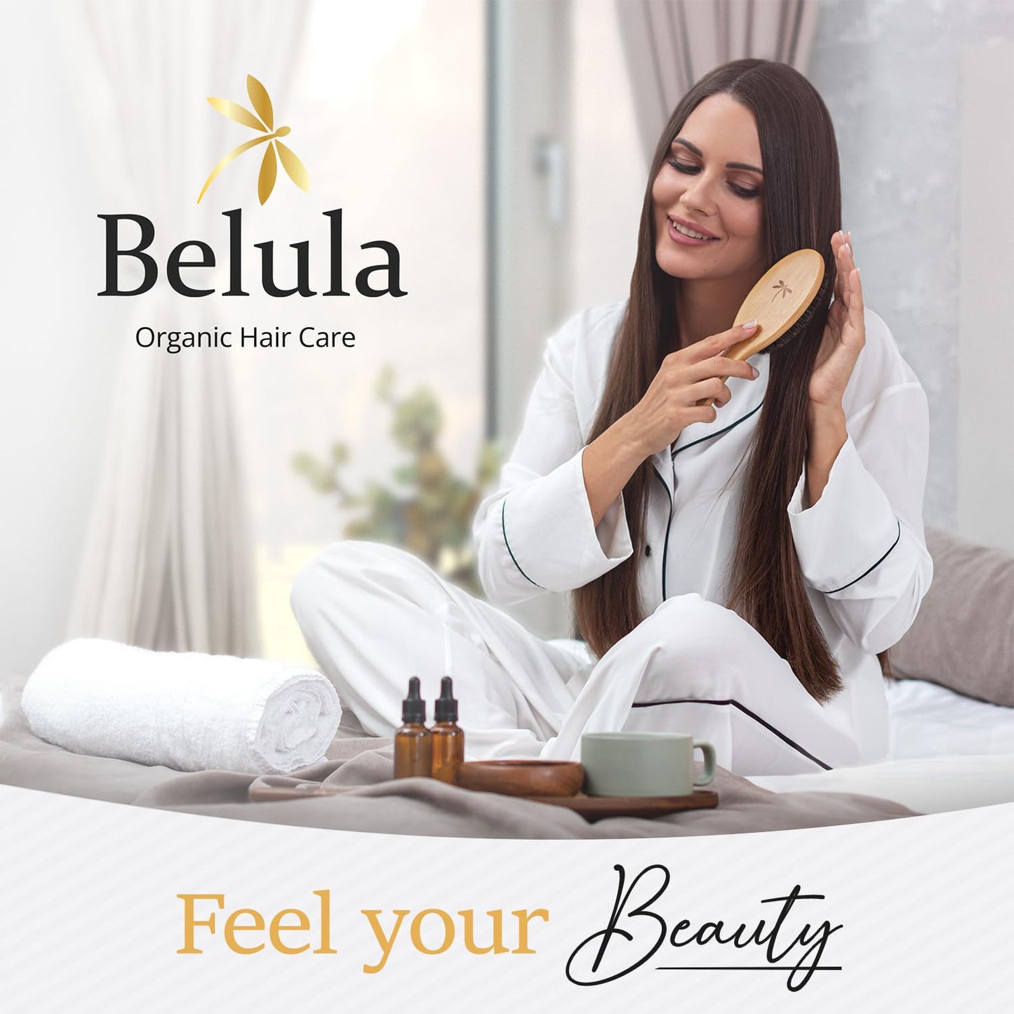 Belula 100% Boar Bristle Hair Brush Set - Soft Natural Bristles for Thin & Fine Hair | Includes Wooden Comb, Travel Bag & Spa Headband