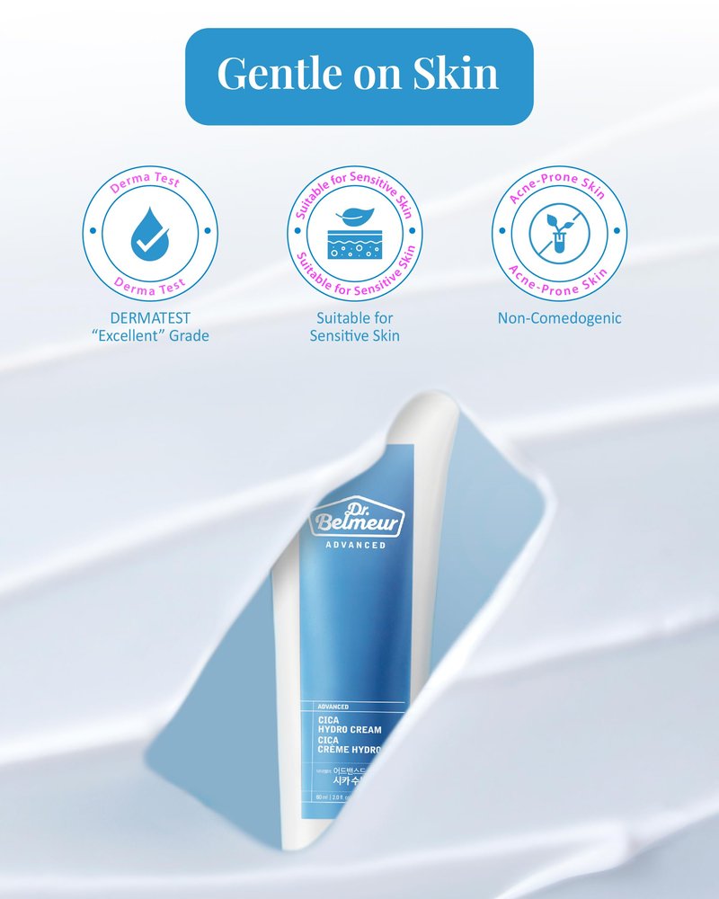 DR. BELMEUR Advanced Cica Hydro Cream (2fl oz) - Soothing, Barrier-Strengthening Face Moisturizer for Sensitive Skin. Korean Skin Care. Centella Asiatica, Hyaluronic Acid.