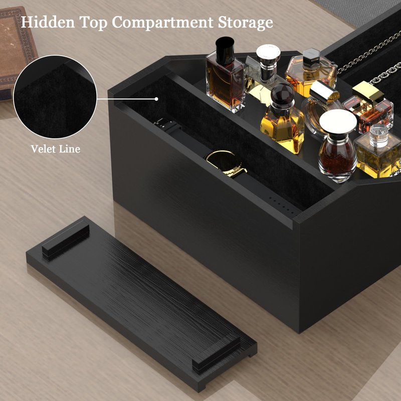 upcessory Wooden Cologne Organizer for Men Enhanced 4 Tier Cologne Stand Shelf Perfume Organizer with Velvet Lined Drawer & Hidden Storage Perfume Display Holder for Dresser Nice Gift (Classy Black)
