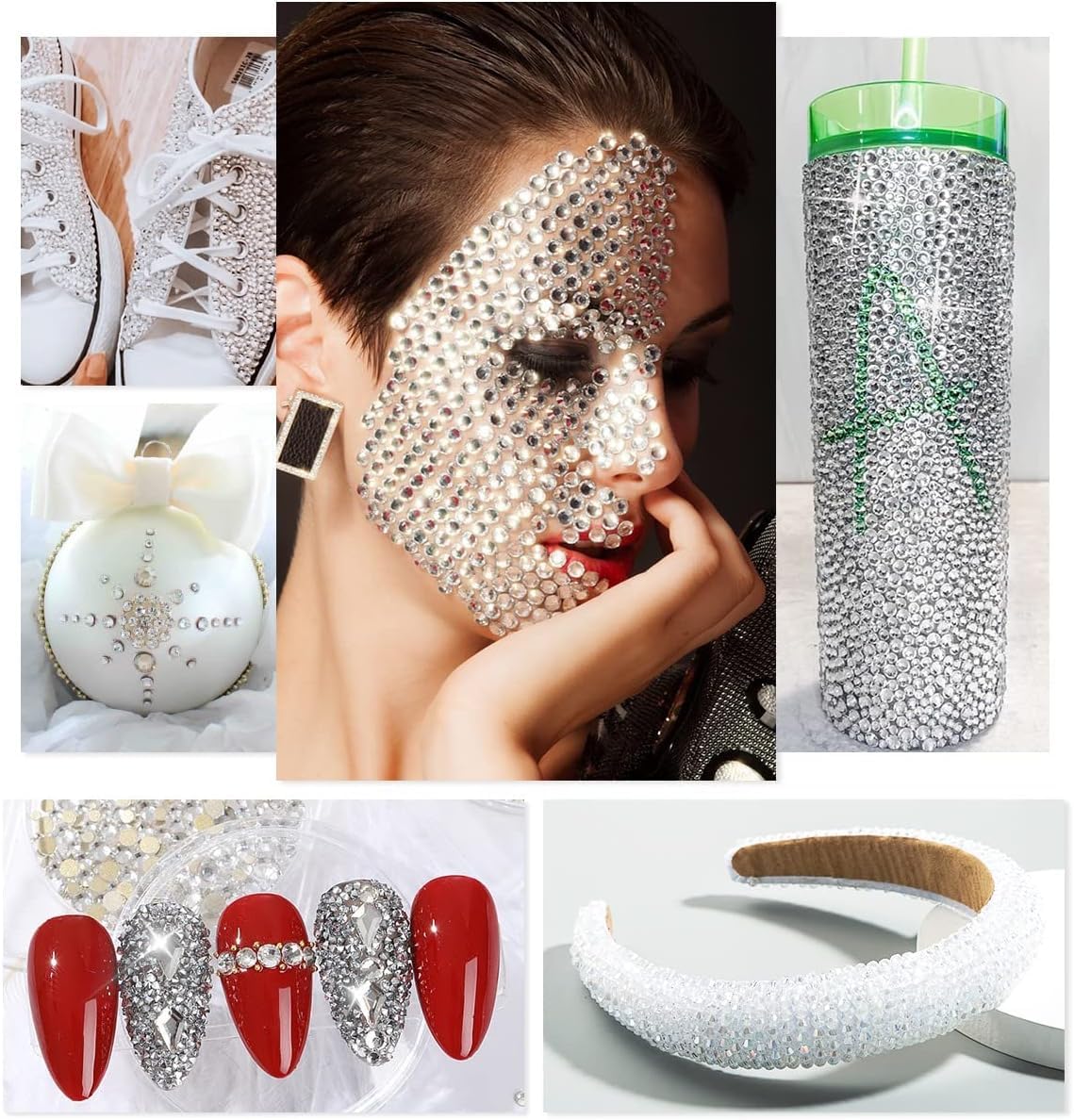 qiipii 4080Pcs Silver Clear Nail Rhinestones Crystal White Stones More Quantity 1.5-4mm Flatback Round Beads K9 Glass Gems Nail Art Diamonds Jewels Charms for Nails Face Eyes Makeup Shoes DIY Crafts