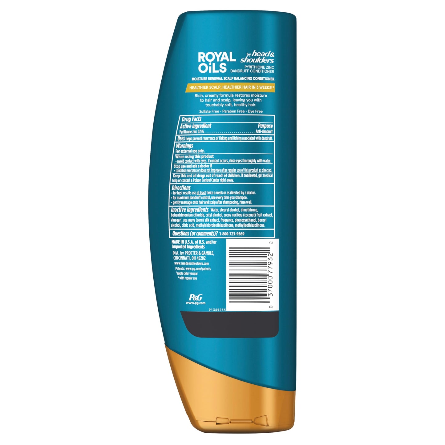 Head & Shoulders Anti-Dandruff Scalp Care with Coconut Oil, Royal Oils Moisture Renewal Conditioner, 1% Pyrithione Zinc, for Natural and Curly Hair, 13.5 fl oz