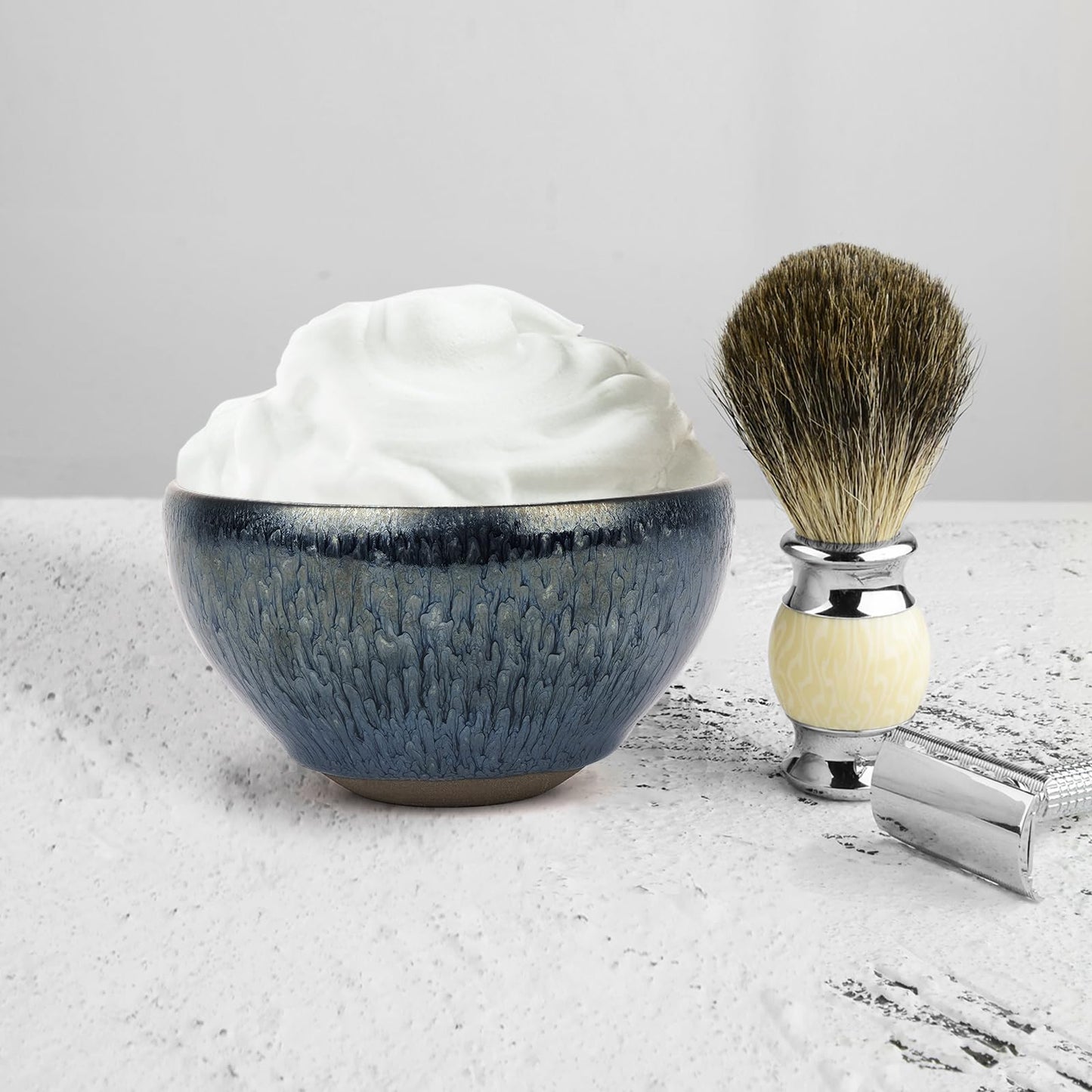 Linkidea Linkdiea Ceramics Soap Shaving Bowl, Traditional Wet Beard Art of Shaving Bowl, Cream Shaver Bowl for Men (Blue), RAC30-01