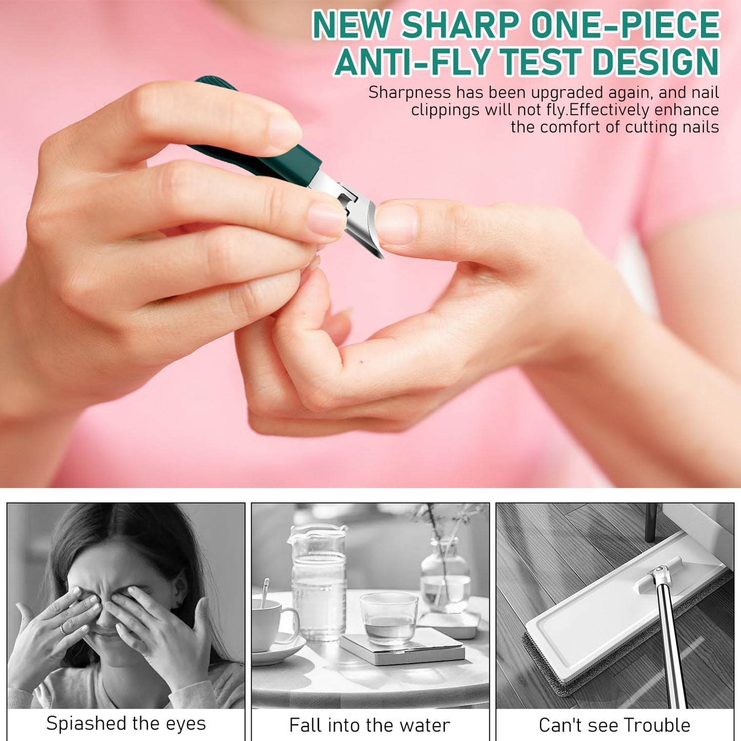 Eagle Beak Beveled Nail Clippers,Wide Jaw Opening Anti-Splash Slanted Nail Clipper,Slanted Jaw Ingrown Toenail Clippers for Thick Toenails (Green)