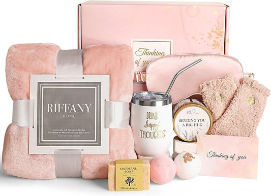 Unique Birthday Gift Basket for Women - Self-Care Package with Luxury Flannel Blanket | Perfect for Mom, Sister, or Best Friend