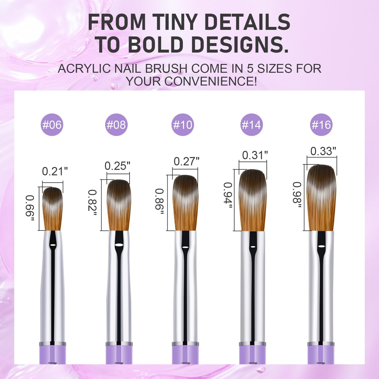 KEMEISI 5PCS Acrylic Nail Brush Set, Sizes 06/08/10/14/16 Kolinsky Art Brushes for Application, Sturdy Handle Oval Shaped Powder Design Tools for Professional Manicure DIY