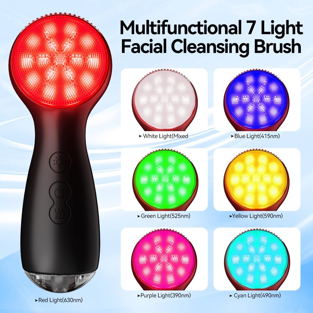 Electric Facial Cleansing Brush - Rechargeable Waterproof Exfoliator with Heat & Vibration | Deep Clean & Massage (Black)