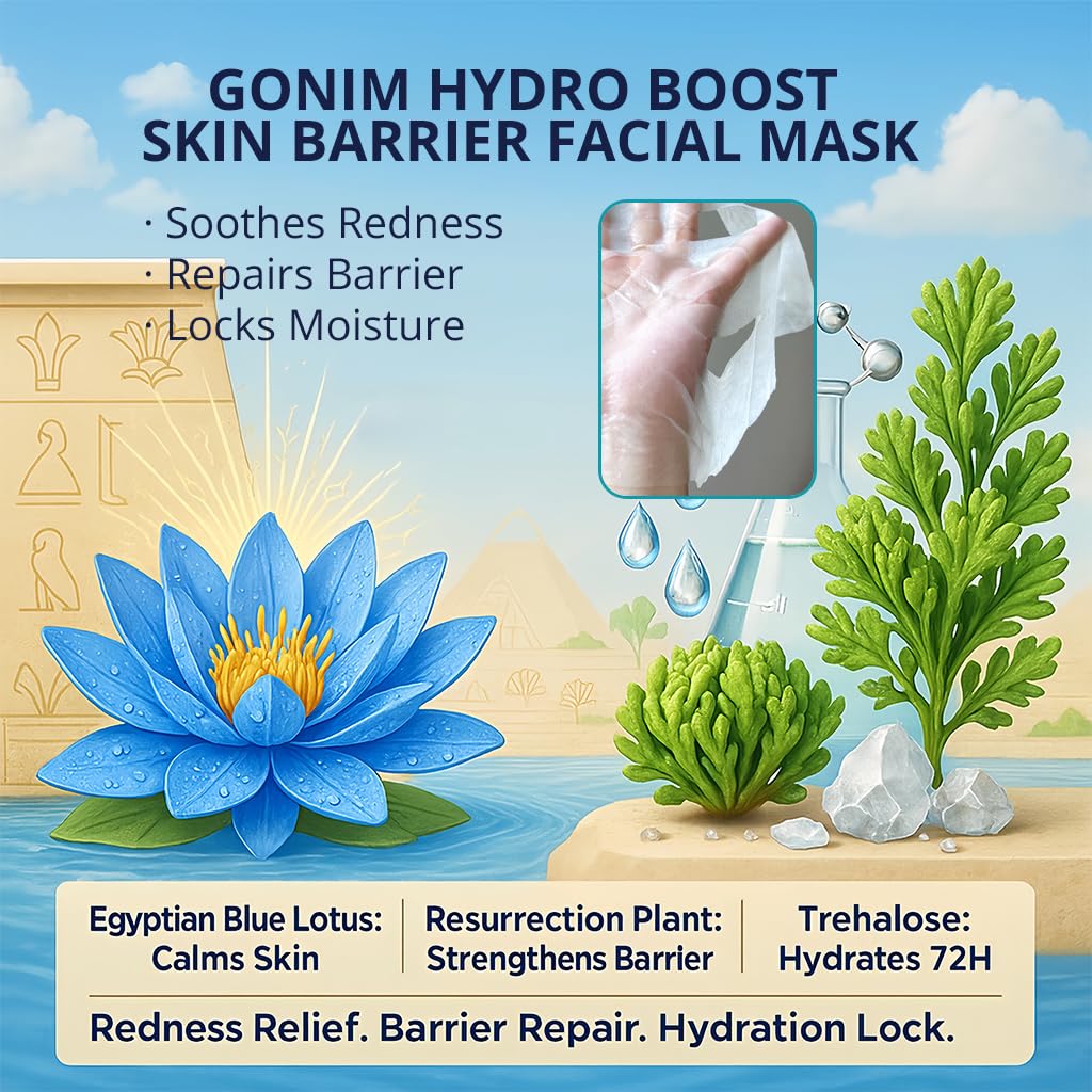 GONIM Korean Face Mask, Hydrating Face Mask Sheet with Hyaluronic Acid