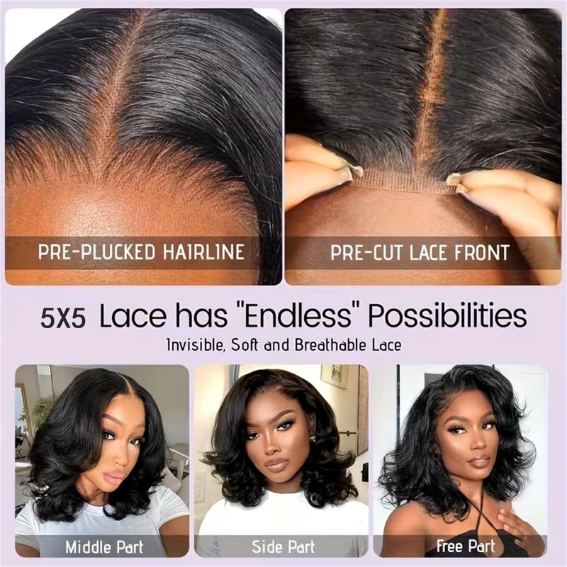 Dunmud 5x5 HD Lace Front Wigs Human Hair Body Wave Wig for Black Women 180% Density 8-16 Inch Glueless Wig