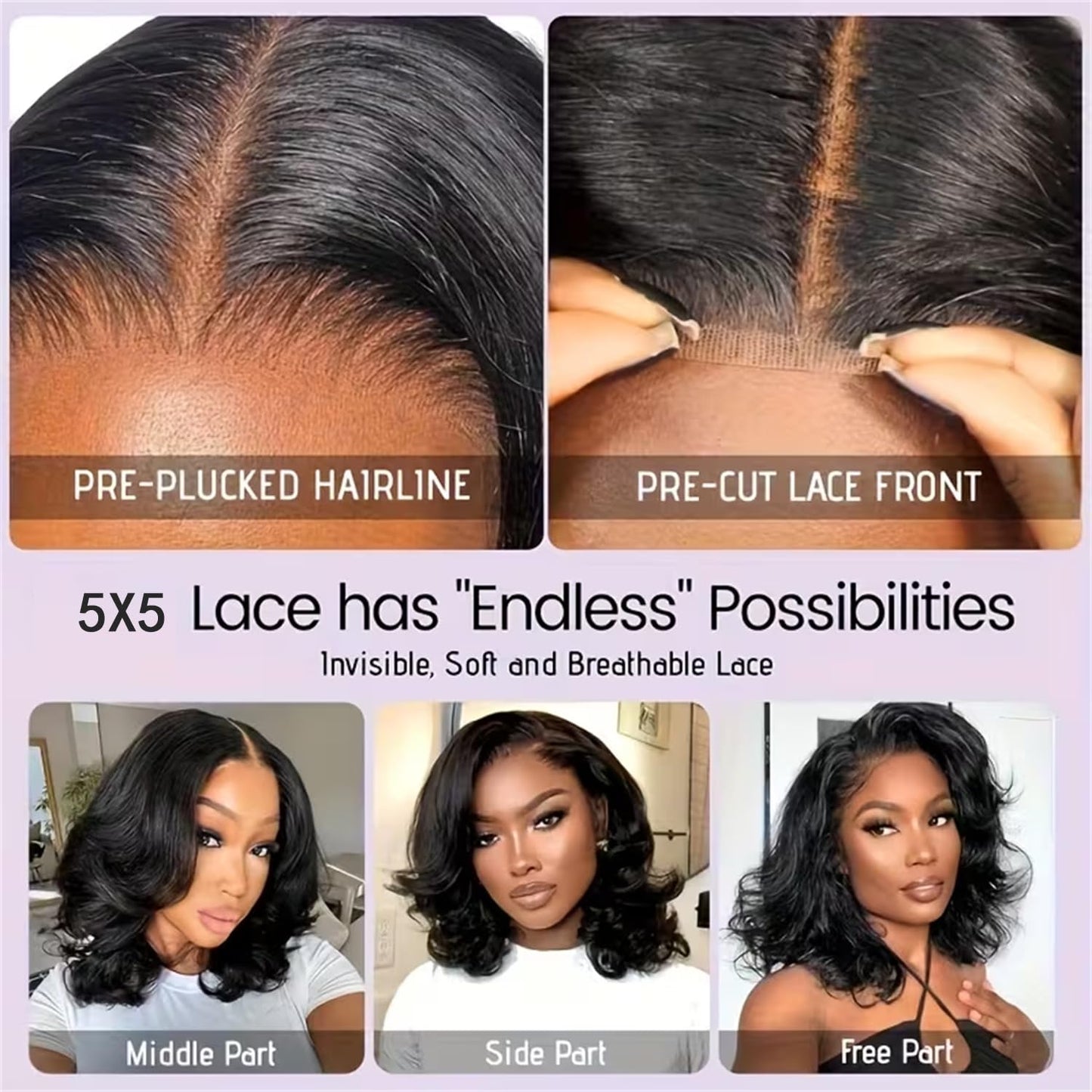 Dunmud 5x5 HD Lace Front Wigs Human Hair Body Wave Wig for Black Women 180% Density 8-16 Inch Glueless Wig