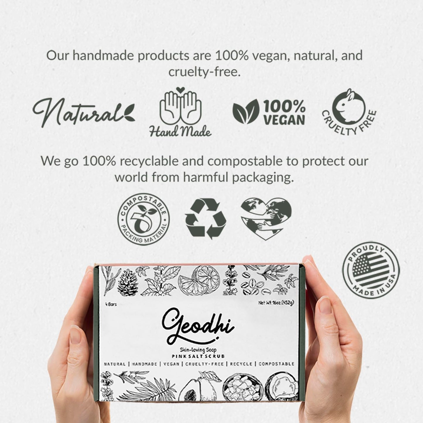 Geodhi, Handmade Vegan Cold Process Soap with Premium Essential Oils, Great for Acne, and Dry Skin - Set of 4 Both Women and Men Soap Bar-. (Coconut)