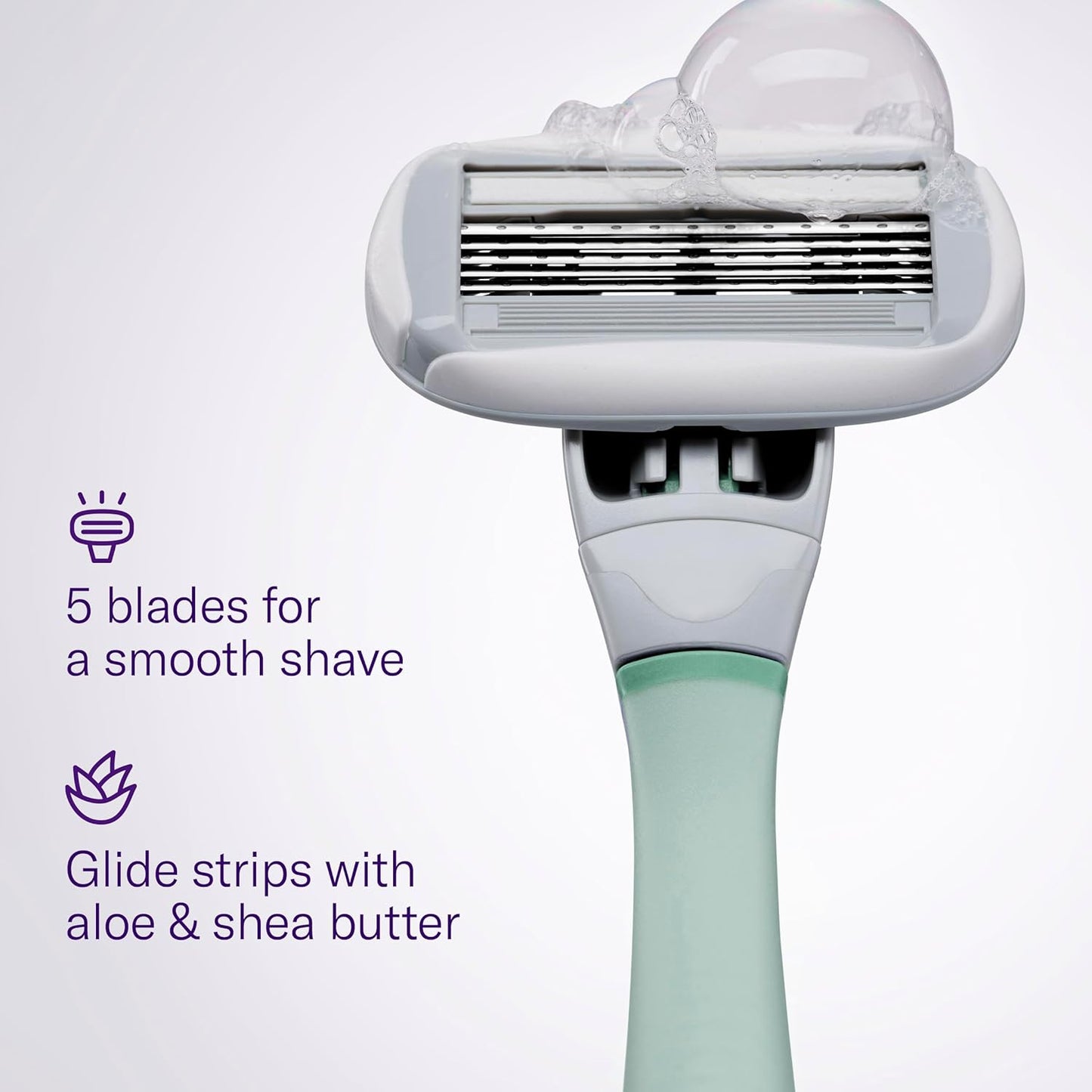 Flamingo 5-Blade Women's Razors - Smooth Shaving Handle & Gel | Sage | Pack of 2