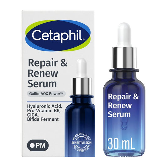 CETAPHIL Repair & Renew Night Serum for Stressed Sensitive Skin with Gallic Acid & Vitamin E, PM Face Serum, Repairs Skin Barrier Overnight, Dermatologist Recommended, 1 fl oz Dropper Bottle