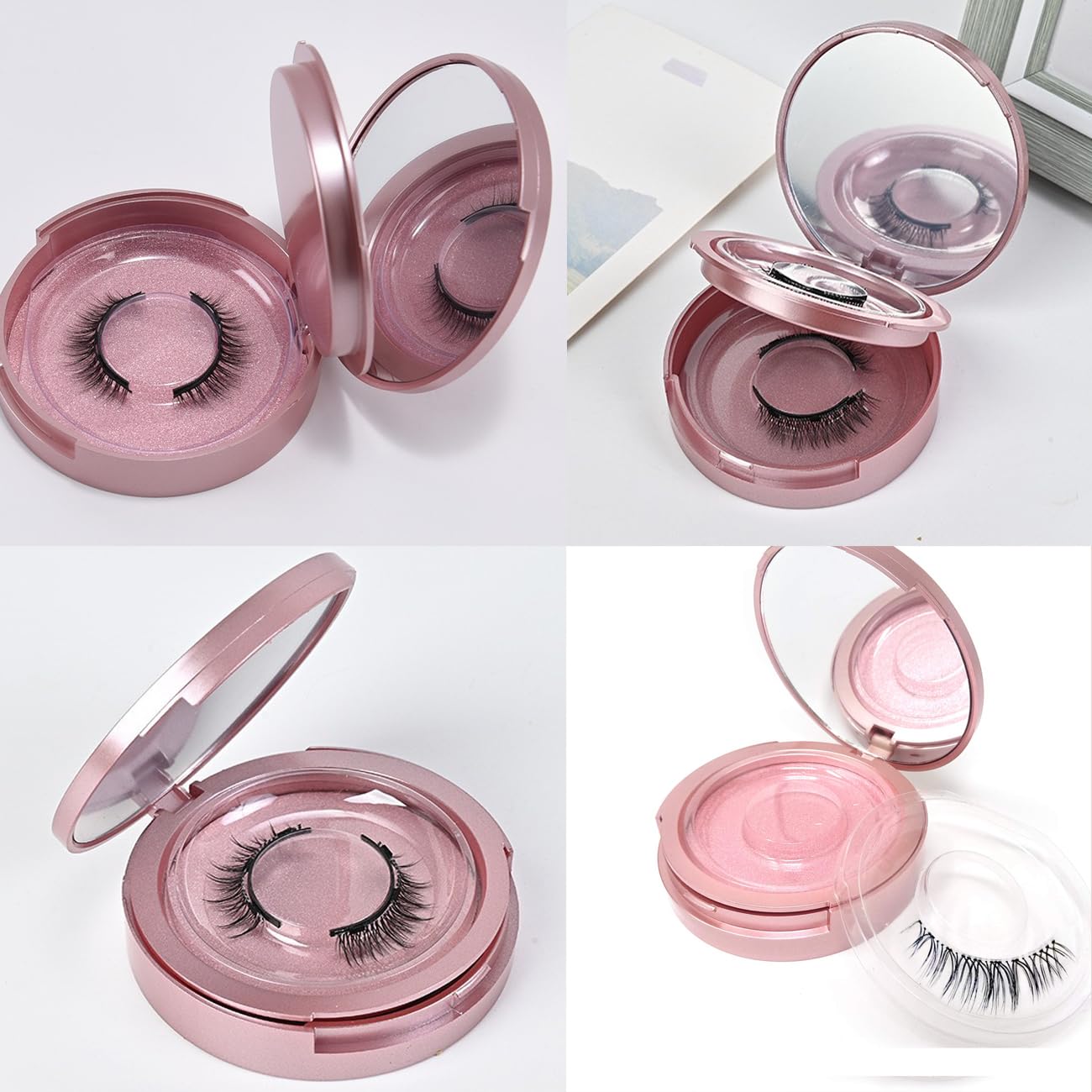 2 PCS Eyelash Storage Case with Mirror – 2-Layer Circle Lash Box, Travel-Friendly Organizer with Lash Holder & Disposable Mascara Brushes (Black)