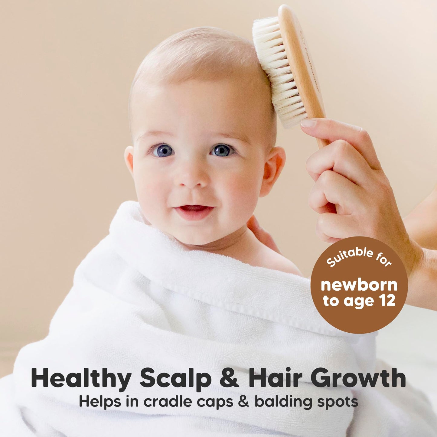 Wooden Baby Hair Brush Set for Newborns, Toddlers - Soft Goat Bristle Baby Brush and Comb Set Newborn Grooming Kit for Cradle Cap Care, Durable & Gentle, Boy, Girl Infant Essentials (Regular, Walnut)