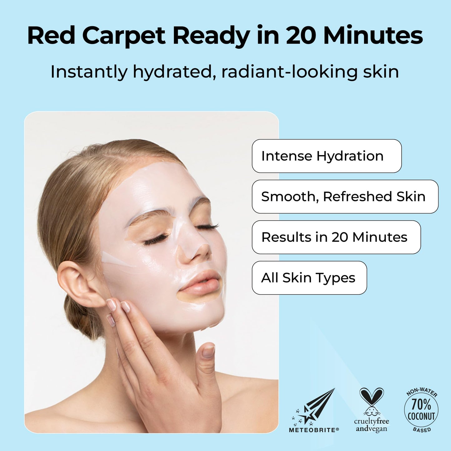 STARSKIN Hydrating Face Mask, Bio-Cellulose & Probiotics, 3+1 Pack, Deep Hydration & Nourishing, Revitalizing & Anti-Aging, Glass Skin, Cooling, Moisturizing, Korean Face Mask, Red Carpet Ready