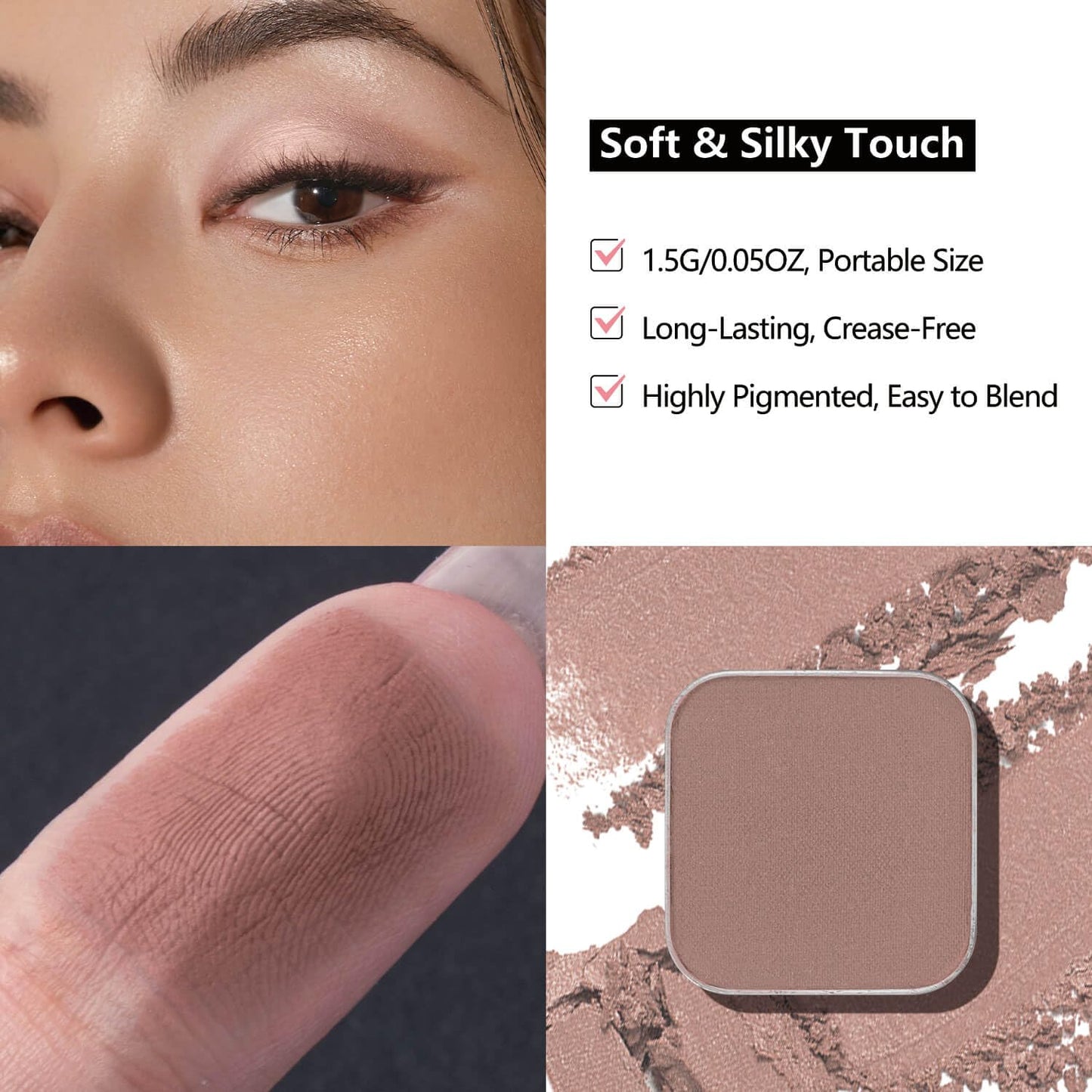 Fillwie 3-Color Eyeshadow Set with Compact – Removable Neutral Matte & Shimmer Pans, Ivory, Champagne & Taupe, High-Pigment Longwear Eye Makeup