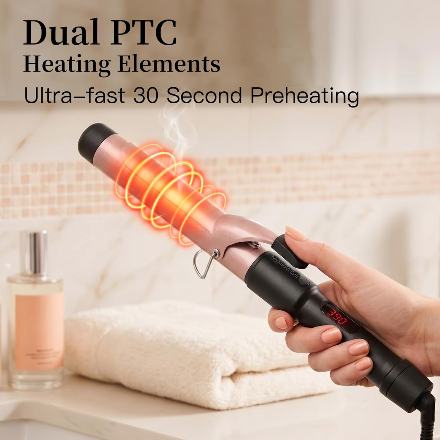 MegaWise Pro Hair Curling Iron - 1 1/4 Inch Ceramic Barrel, Fast Heating & Anti-Scald Grip | Complete Styling Kit