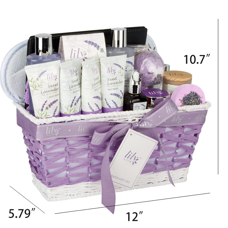 Mothers Day Gifts for Women - 18Piece Bath and Body Basket for Women Lavender Spa Gift Basket Set Bath Collection | Christmas, Birthday, Valentines Day Gift for Her, Perfect Spa Present for Mom