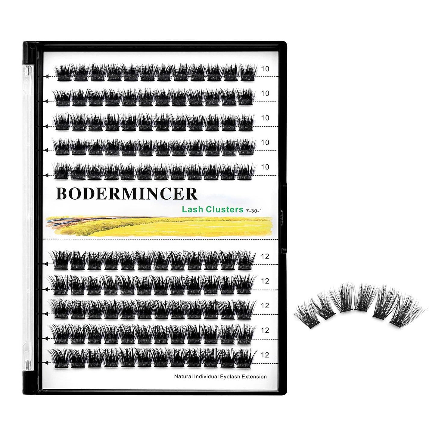 Bodermincer 120 Clusters 10mm+12mm/12mm+14mm Mixed Lash Cluster False Eyelash Individual Cluster EyeLashes Grafting Fake False Eyelashes Eyelash Extension (M01-Black-12mm)