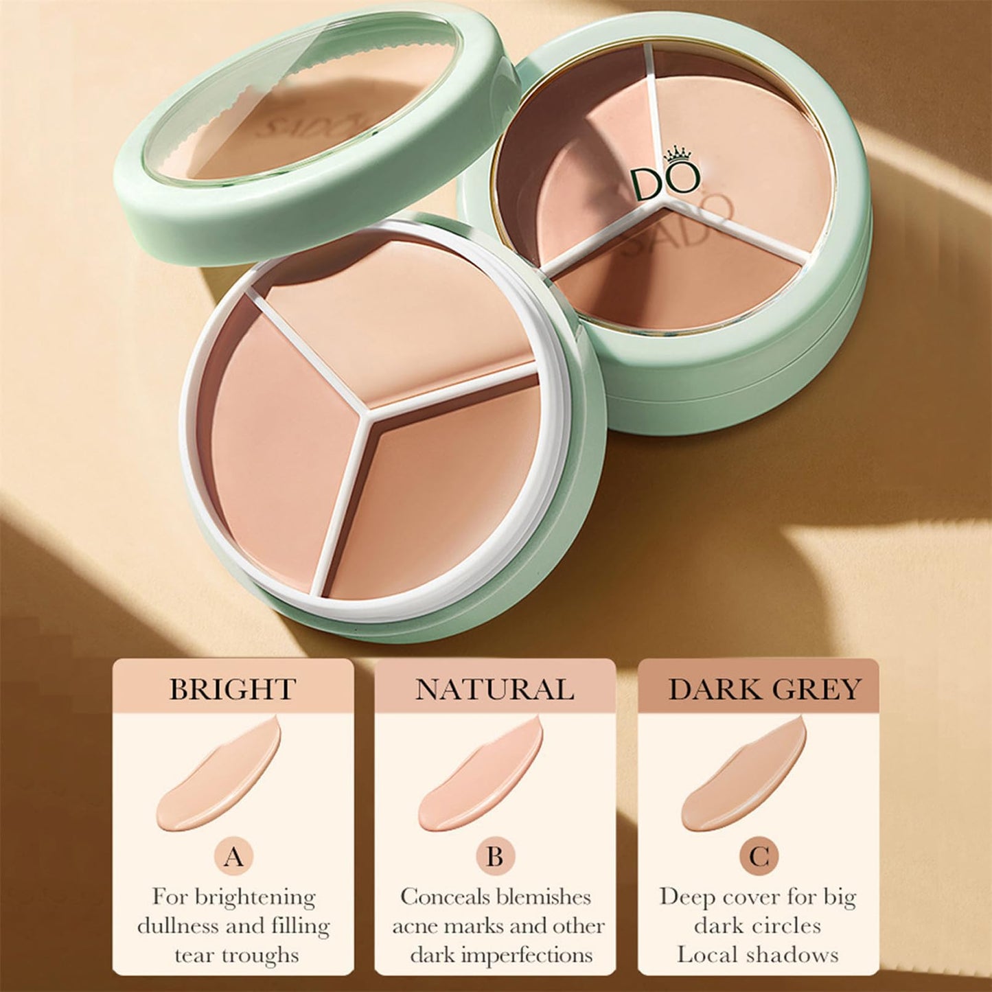Artistic Tri Color Concealer Palette Waterproof Tri Color Foundation Cover Full Coverage Face Concealer Makeup Highlight Contour Palette (2 Pack)