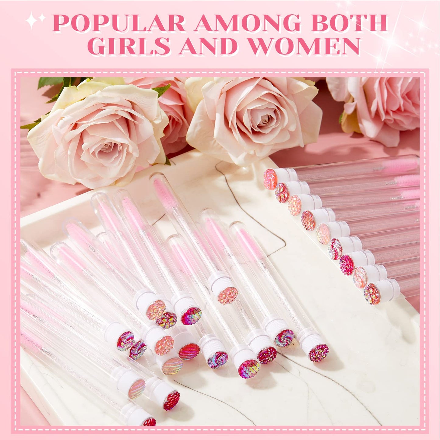 200 Pieces Mascara Wand Tube Set 100 Pcs Lash Spoolies for Eyelash Extensions 100 Pcs Diamond Empty Mascara Brush Disposable Colorful Eyebrow Applicator Makeup Tool, Mix Color (Cute)