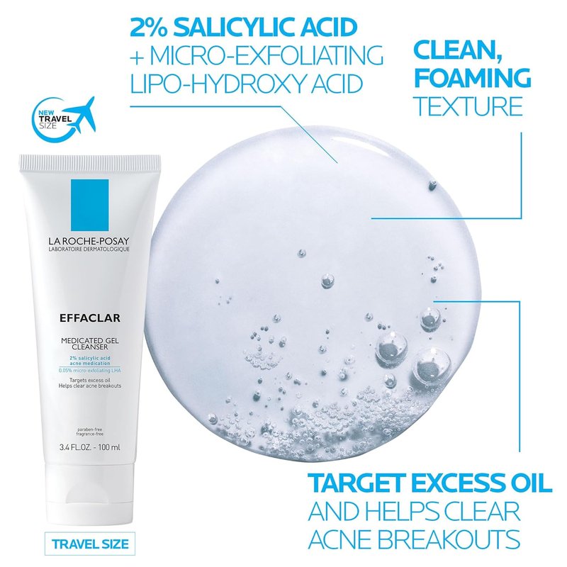 La Roche-Posay Acne Skin Care Set - Toleriane Moisturizer & Effaclar Gel Cleanser | 75ml & 100ml