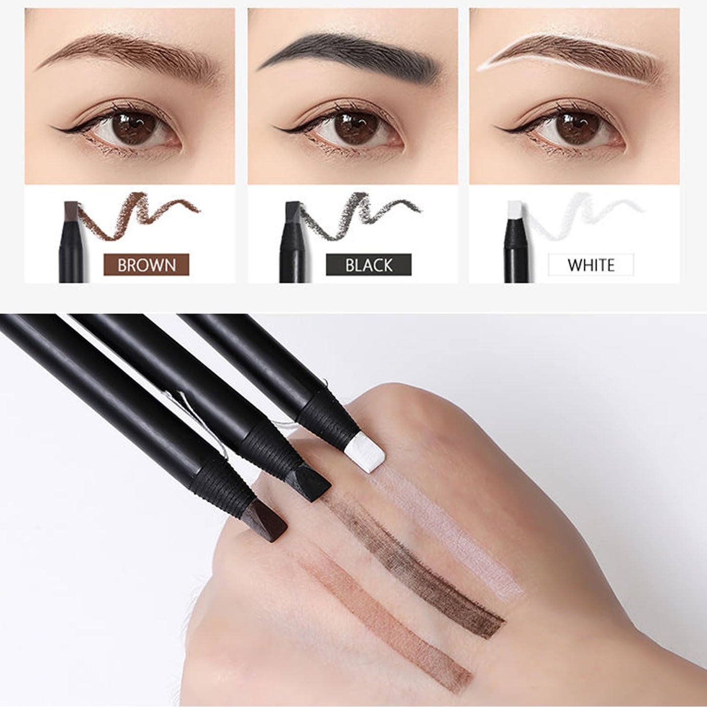 Mingran 6pcs Waterproof White Black Brown Pre-Draw Mapping Pencils Peel off Eyebrow Pencil Hard Permanent Makeup Eyebrow Pencil (Mix Color)