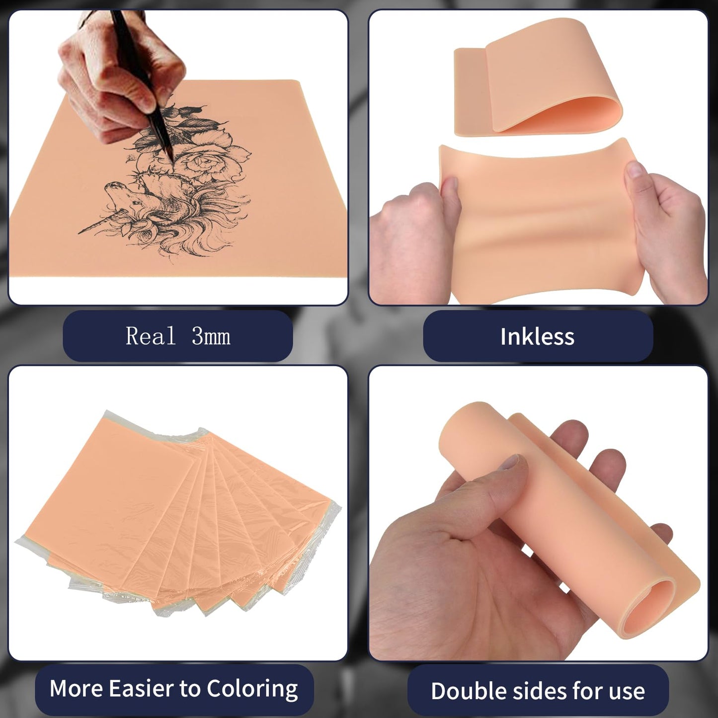 Narkasy 3MM Tattoo Practice skin - 20pcs Double Sides Thick Fake Skin Tattoo Skin for Practicing,Soft Silicone Tattoo Eyebrow Practice Skins for Beginner & Experienced Tattoo Artist…
