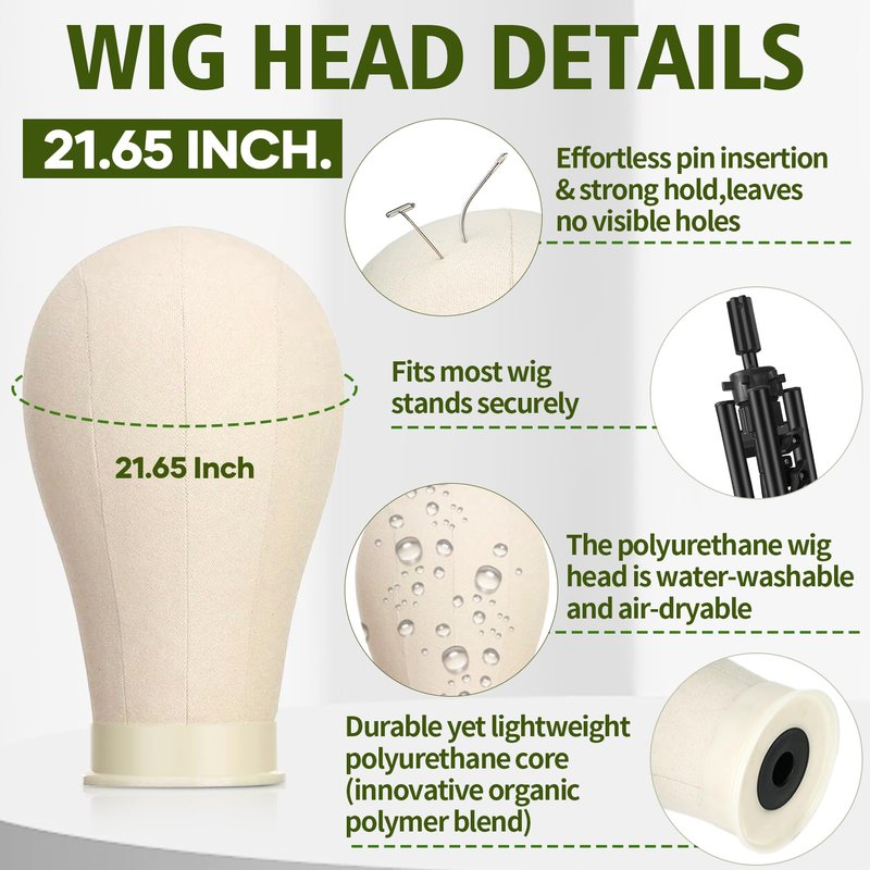 Wig Stand Tripod Metal Adjustable Mannequin Head Stand - Mannequin Wig Head with Mount Hole, Manikin Head for Wigs Making, Drying, Styling and Display - Wigs Shampoo & Milk Spray T Pins Hair Cap Set