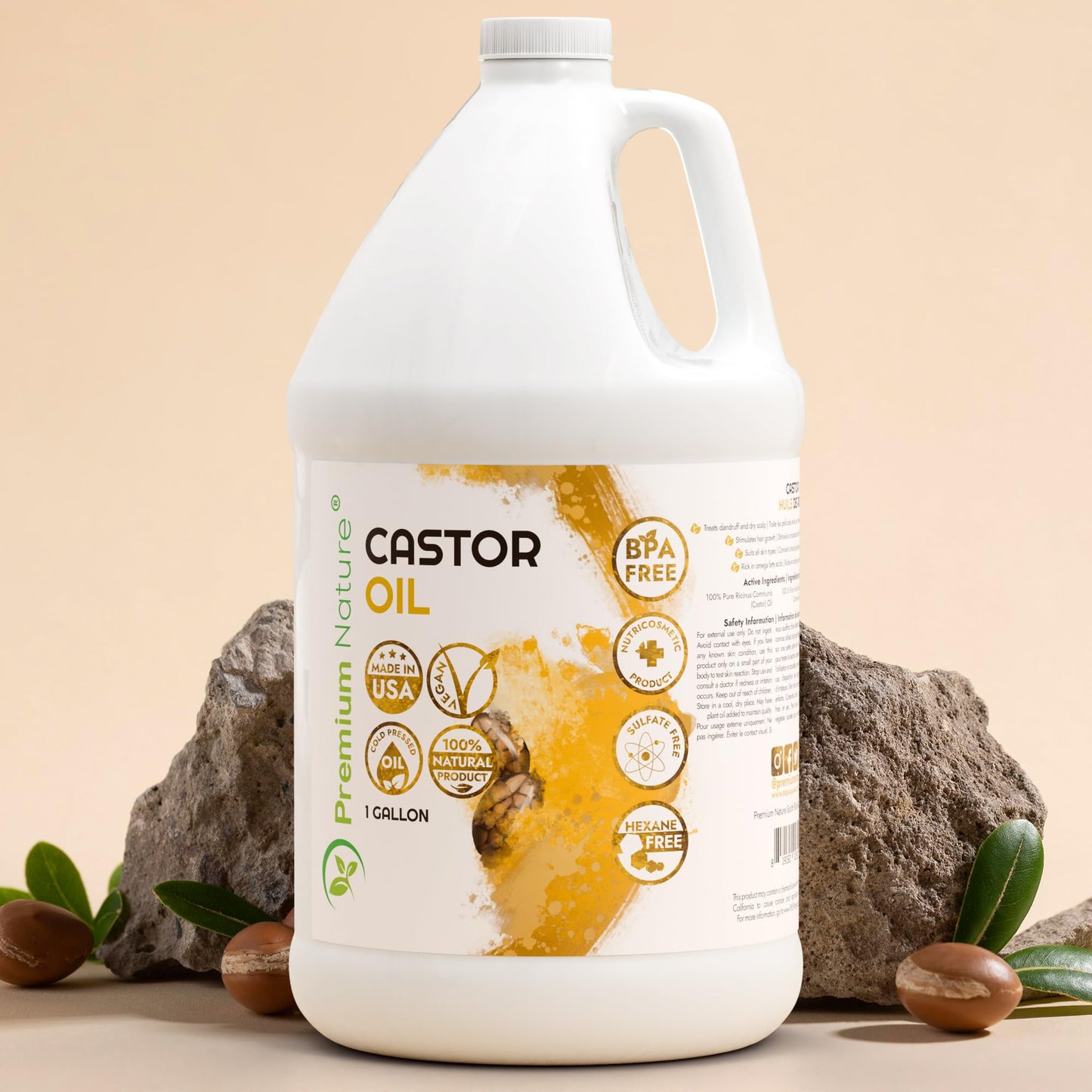 Castor Oil Pure Carrier Oil - Cold Pressed Castor Oil for Essential Oils Mixing Natural Skin Moisturizer Body & Face, Eyelash Caster Oil, Eyelashes Eyebrows Lash & Hair Growth Serum 1 Gallon
