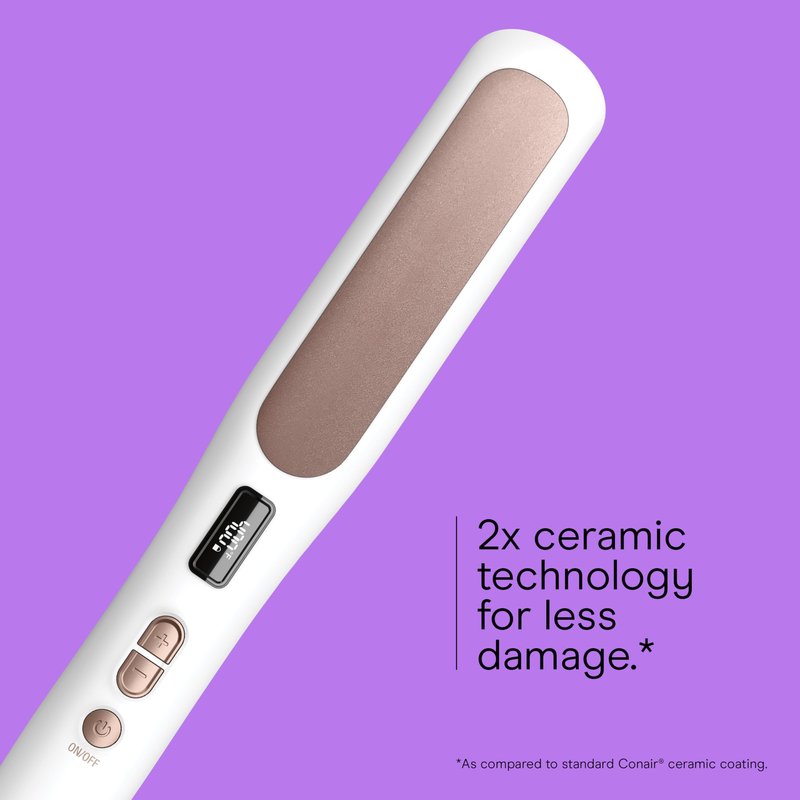Conair Double Ceramic Hair Straightener Brush, Heated Straightening Brush for Smooth, Shiny Hair, V-Shaped Heated Bristles for Closer Contact, 5 LED Heat Settings, Dual Voltage, White