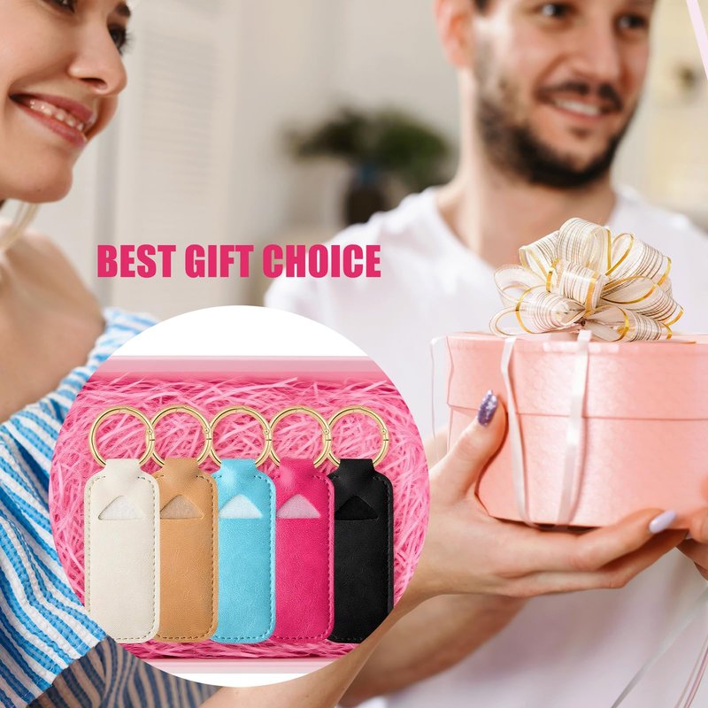 WK IEASON Lip Balm Holder Keychain Clip On PU Leather Lipstick Sleeve Pouch Lip Gloss Holder Lip Balm Sleeve Holder Keychain 3PCS（Pink/Blue/Yellow）
