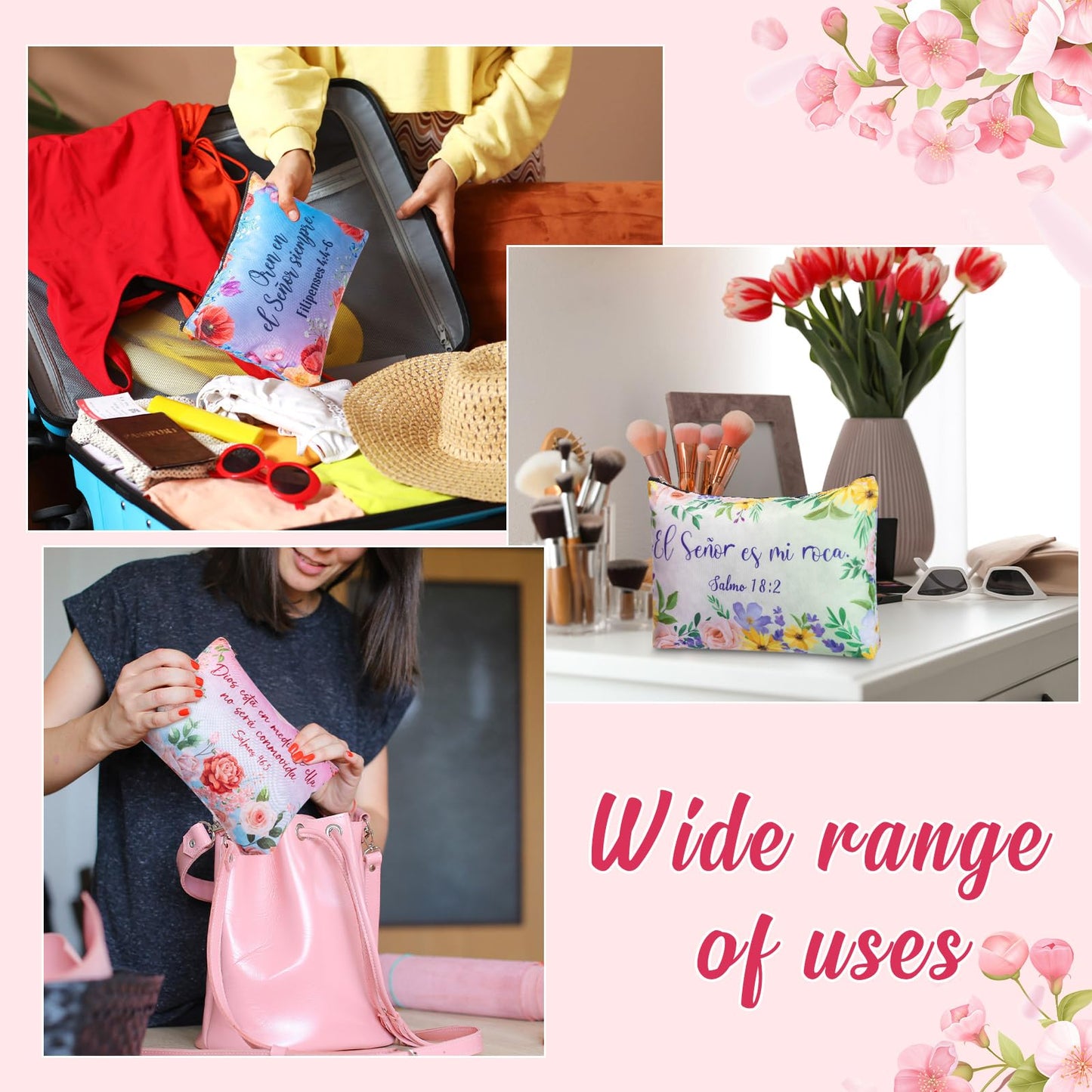 Kacctyen Spanish Christian Cosmetic Bags Bulk Mother's Day Church Gifts Spanish Christian Gifts for Women Bible Verse Pencil Pouch Makeup Bag Regalos Religiosos Para Mujer(24 Pcs,Classic Style)