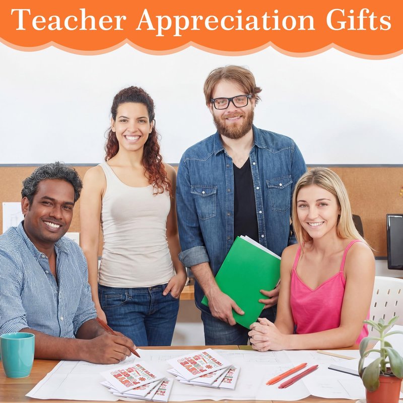 Fulmoon 40 Pcs Teacher Appreciation Gifts Thank You Teacher Gifts Bulk Socks Makeup Bags Keychains Motivational Notebooks Ballpoints(Wood Color,Teach Love Inspire)