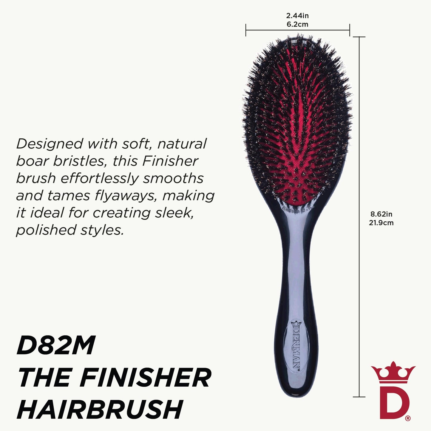 Denman Natural Bristle Grooming Brush, Medium