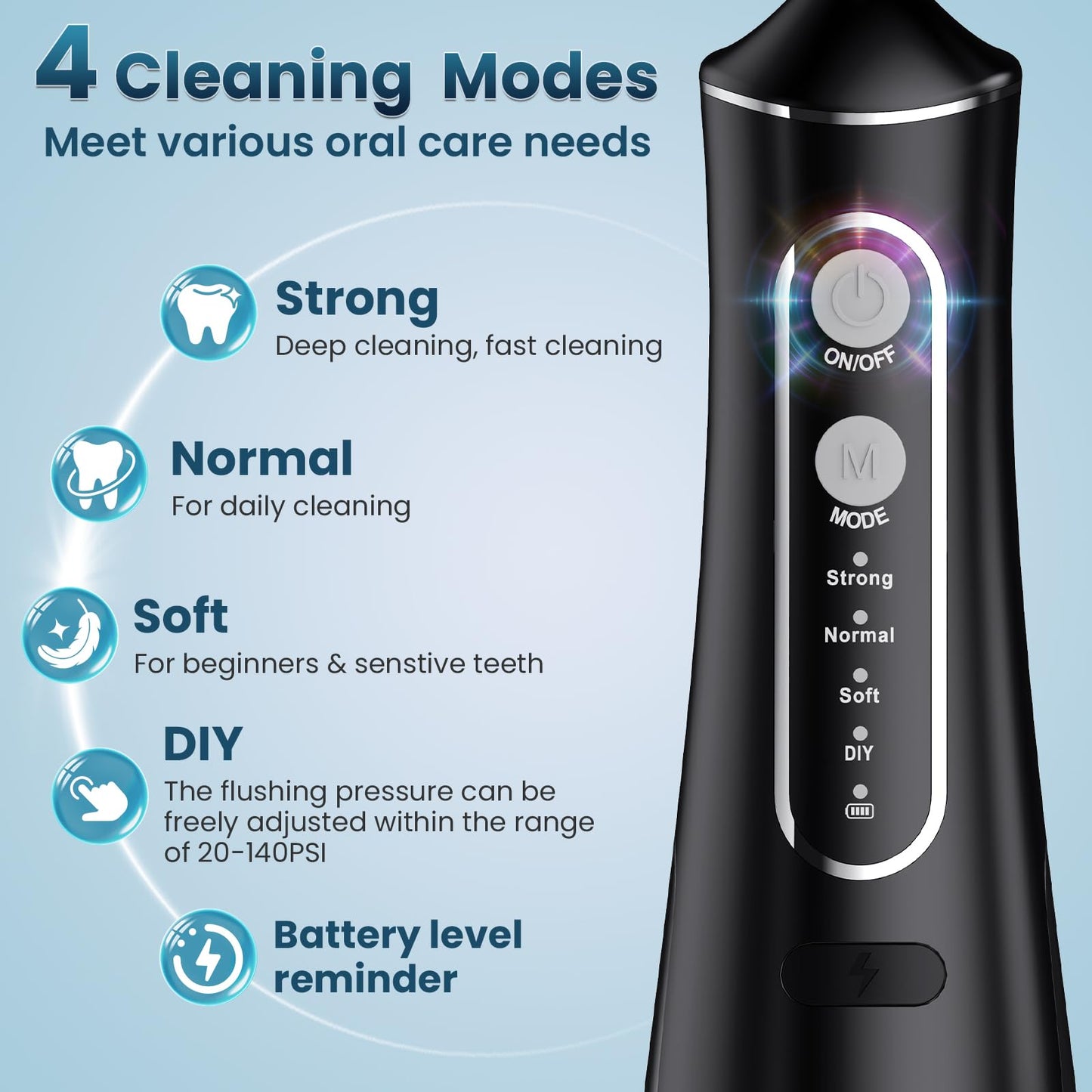 OasiSmile Water Flosser for Teeth Cleaning, 300ML Portable Cordless Oral Irrigator with DIY Strength, 4 Modes, IPX7 Waterproof & 30-Day Battery, 2-Min Smart Timer for Home/Travel Dental Care