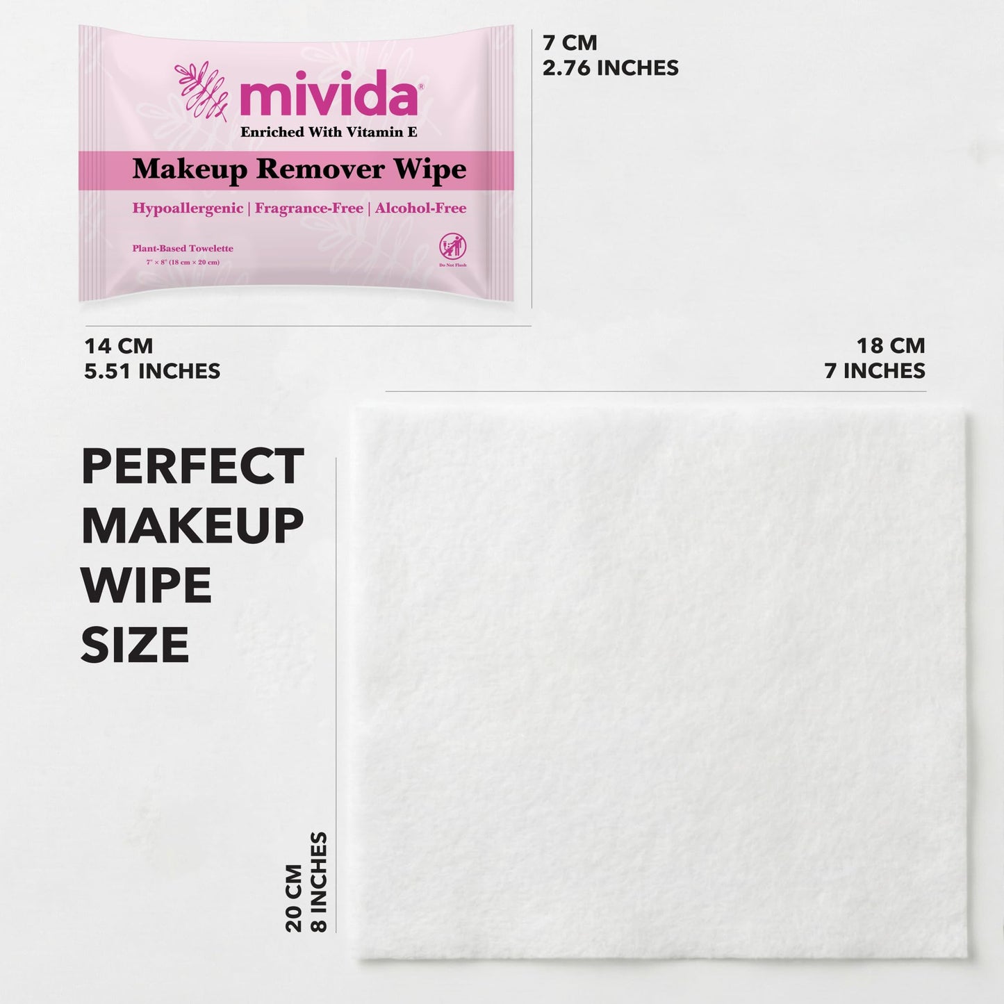 mivida 40 Count Hypoallergenic makeup wipes individually wrapped with Vitamin E | Dermatologist Tested Face Wipes | Alcohol-Free, Fragrance Free individual makeup remover wipes for Sensitive Skin