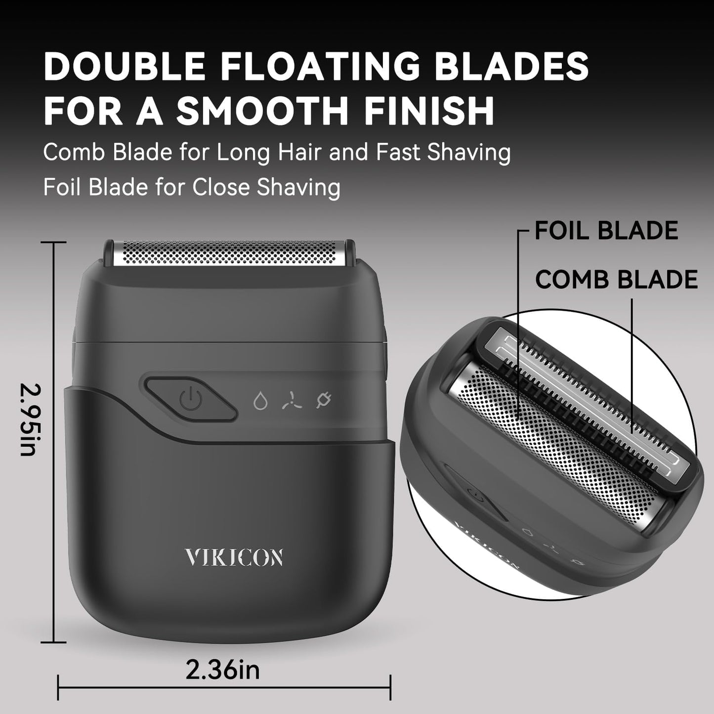 VIKICON® Electric Foil Shavers for Men, Compact Travel Face Shaver, Mini Razor for Shaving Face, Portable On-The-Go Shaver w/Dual Floating Blades, Close Shave Stubble Trimmer with USB-C Fast Charge