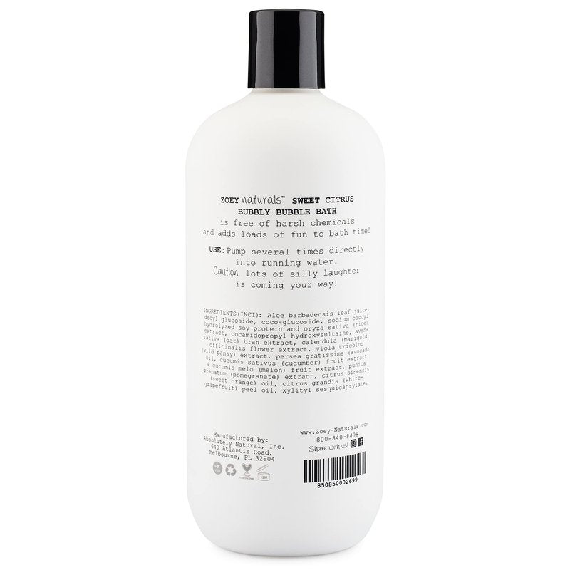 Zoey Naturals - Sweet Citrus Bubble Bath for Kids & Babies - Organic Tear-Free, Non-Toxic Toddler Soap with Moisturizing Aloe & Avocado Oil - Long Lasting Bubbles - Made in USA, 17 oz