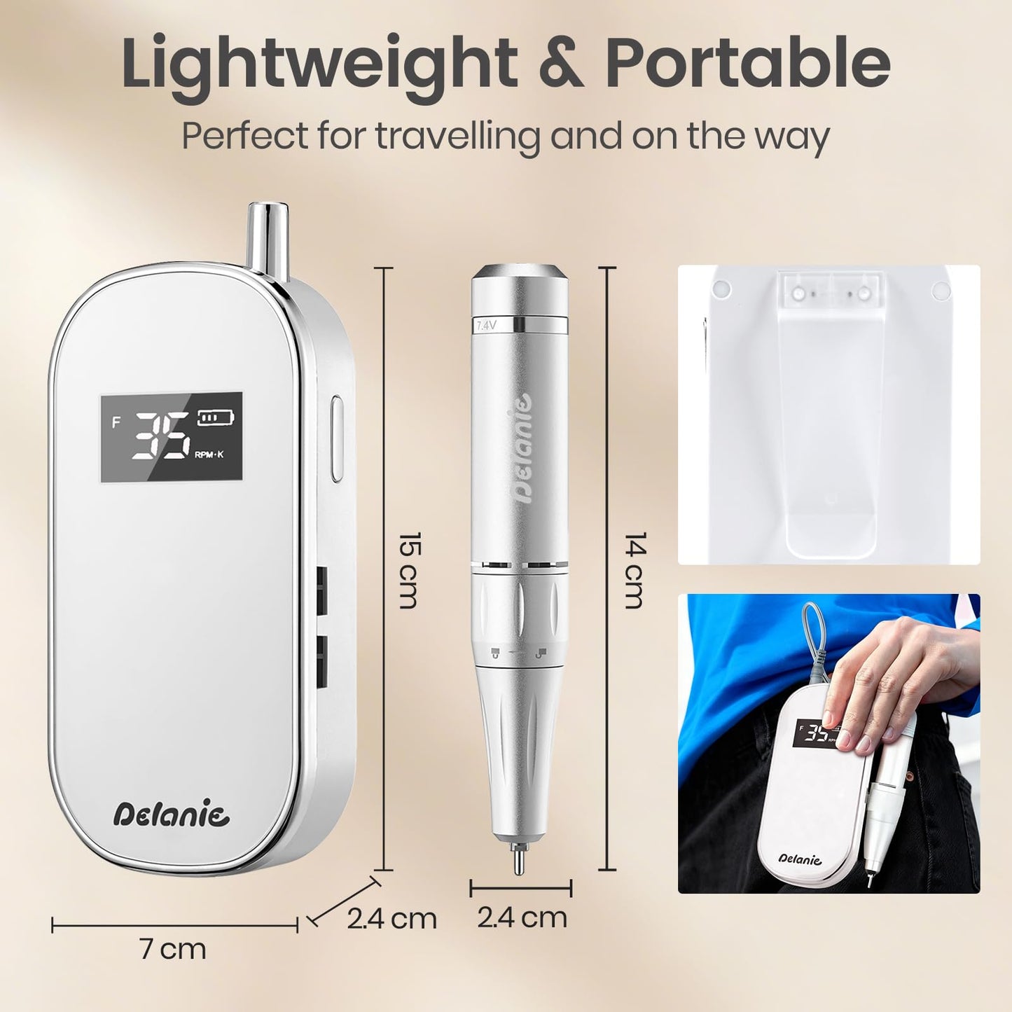 Delanie Nail Drill 35000 RPM, Portable E-File Fast Removal for Acrylics, Gel Extensions & Dip Powder, Electric Nail File for Home User, Beginner, Mobile Nail Tech & Salon, Manicure Pedicure Tool