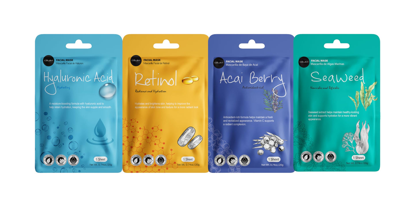 celavi Face Mask Set Korean Beauty Essence Facial Paper Sheet Mask Korea Skin Care Moisturizing 4 Packs of each 12 New flavors K-Beauty Skincare 48 masks in a pack Made in Korea