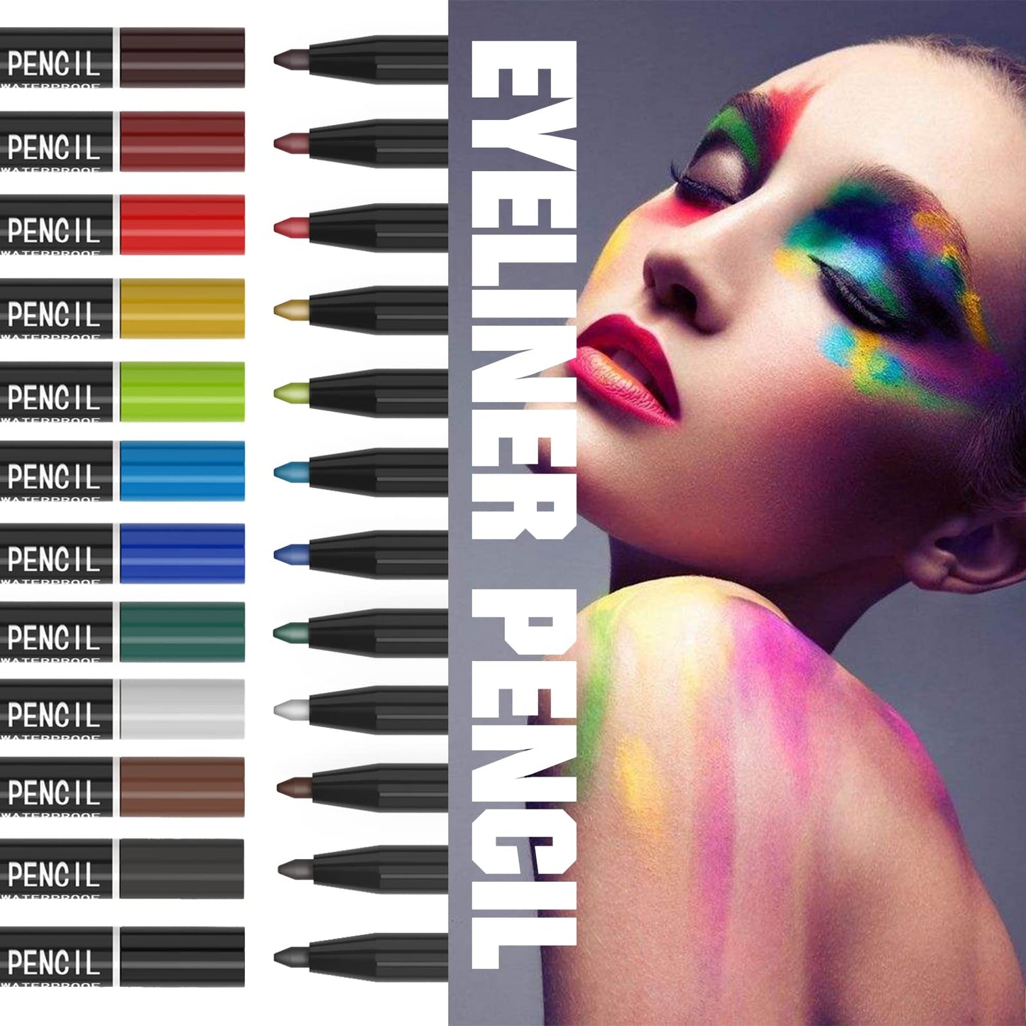 KAIQIKAIXI 12 Kinds Of Color Eyeliner Pen, Eyebrow,Eye Shadow Pencil, Lip Line Pen, Eyelid Pad, Pencil Makeup Set Tool 12PCS (Multicolor)