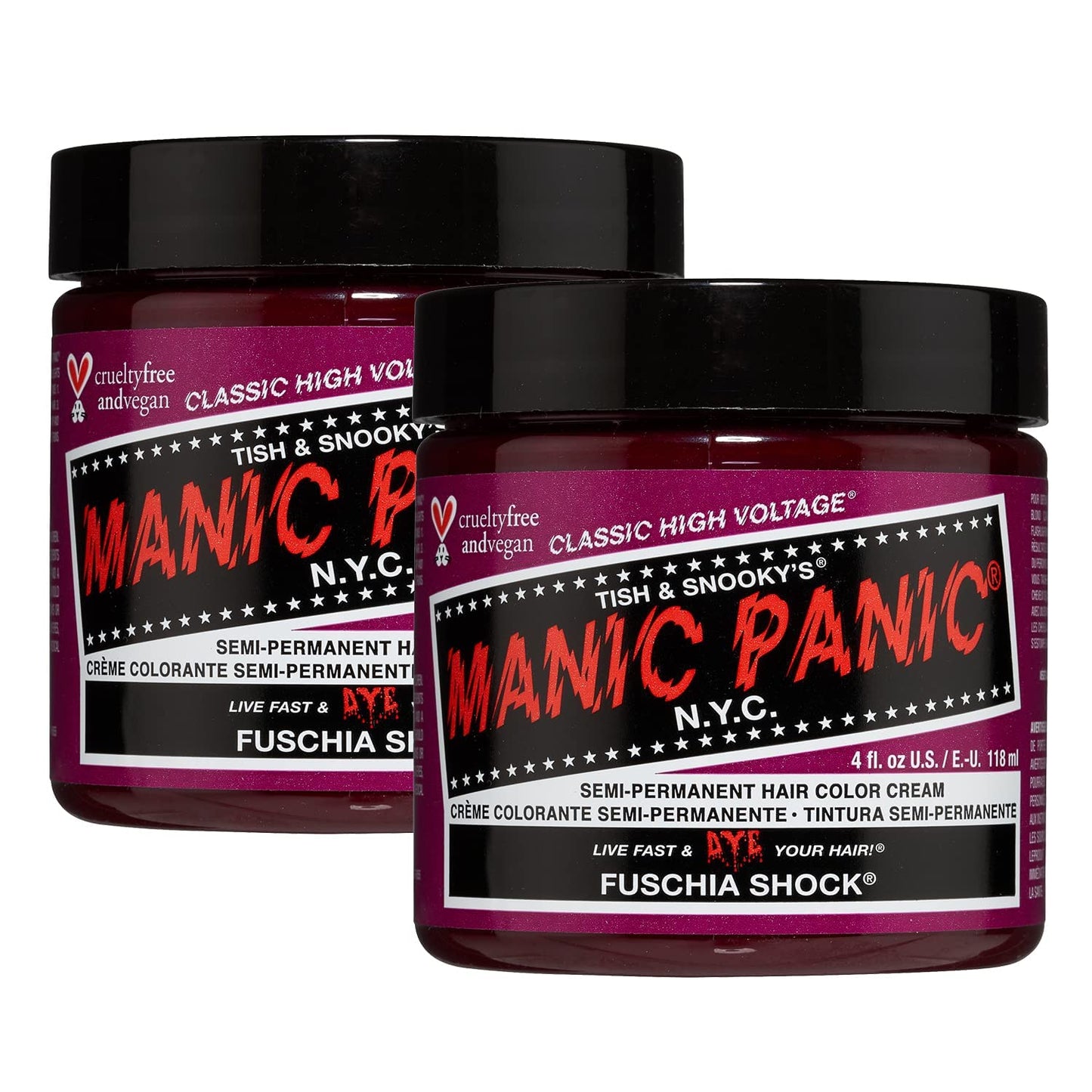 MANIC PANIC Classic Fuschia Shock Semi Permanent Hair Color - Dark Pink Hair Dye for Women & Men That Lasts 4-6 Weeks - Vegan, Ammonia & Cruelty-Free - Create & Mix Custom Shades (2 Pack)