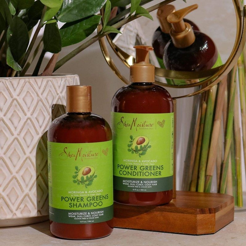 SheaMoisture Power Greens Curly Hair Shampoo & Conditioner | Moisturizing Moringa & Avocado, 13 Fl Oz (Pack of 2)
