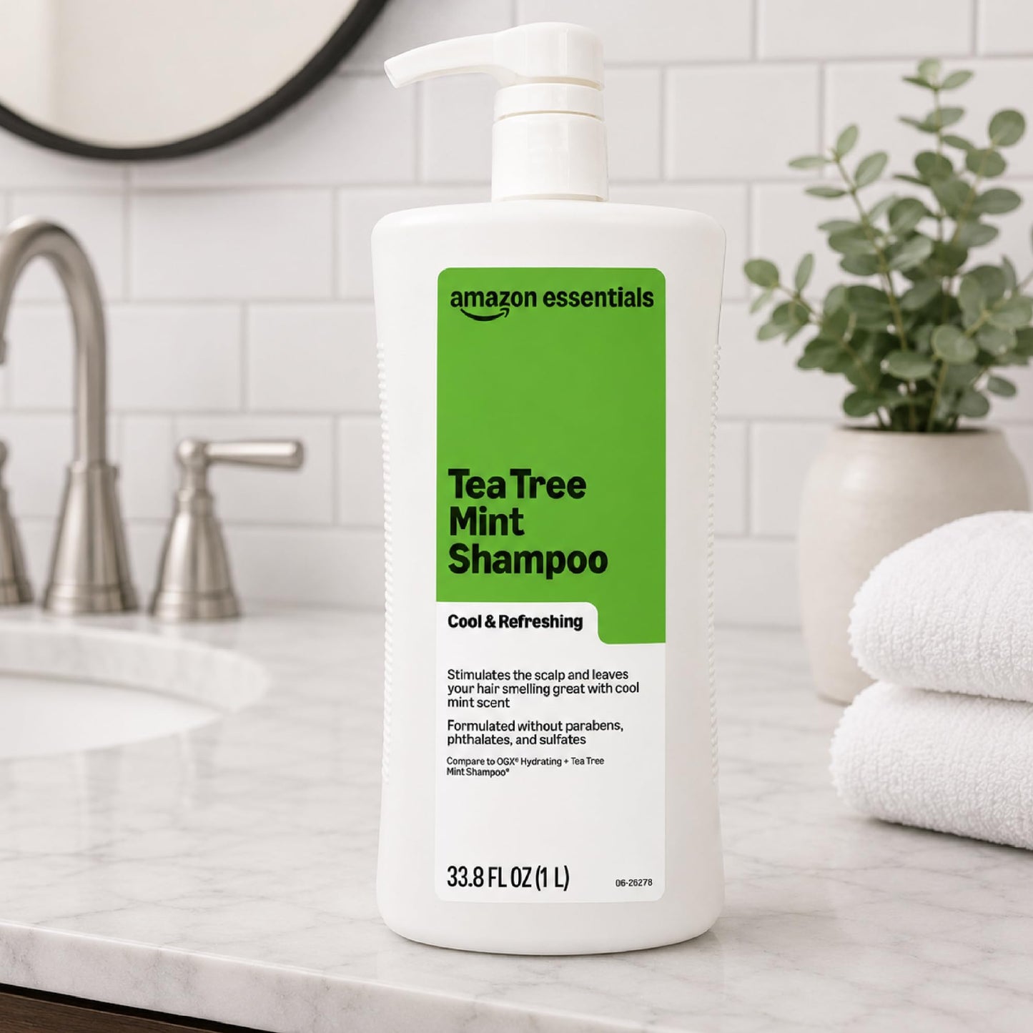 Amazon Essentials Tea Tree Mint Shampoo, Cool & Refreshing, Sulfate-free Formula, 33.8 Fl Oz, Pack of 1