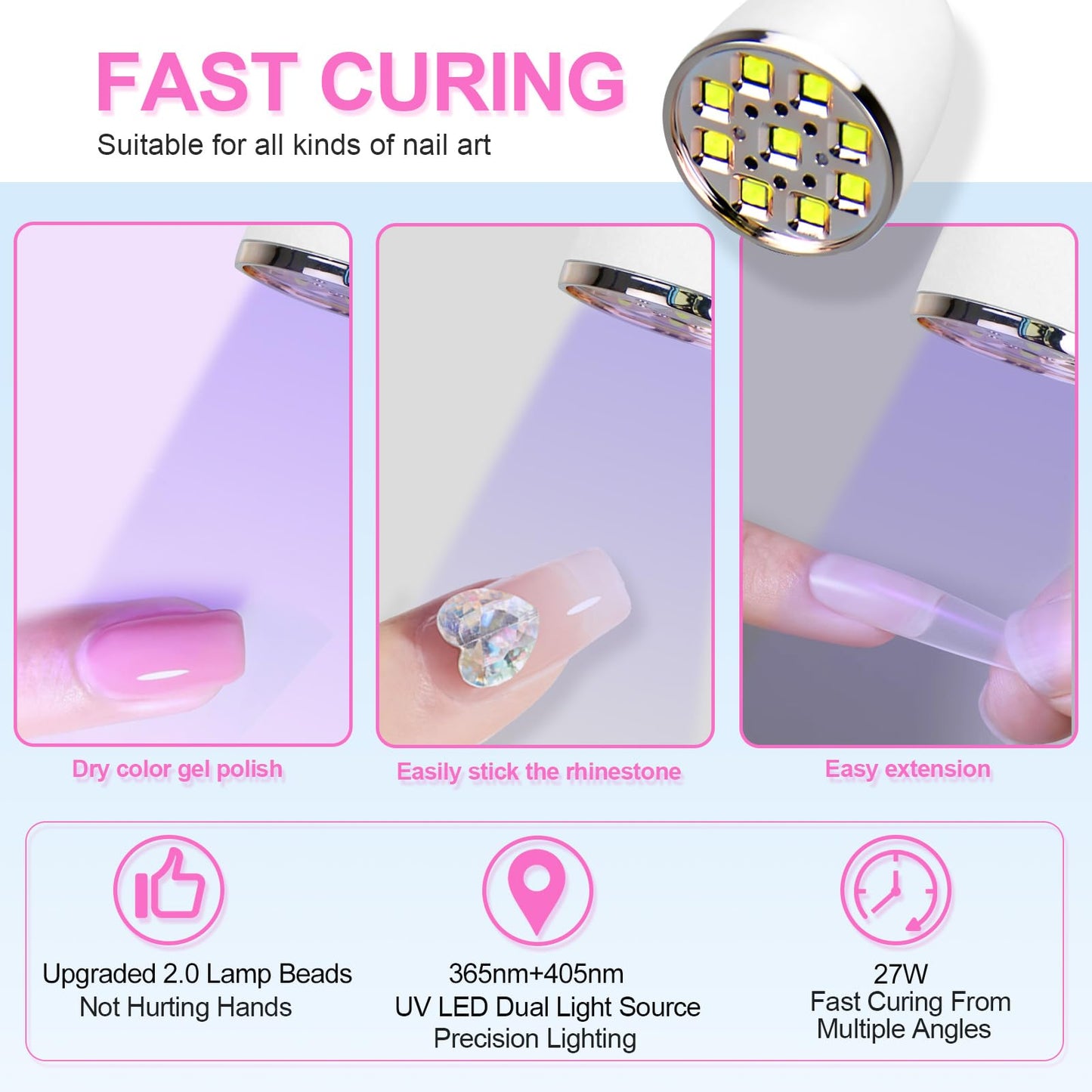 Mnhty U V LED Nail Lamp, Goose Neck Flash Cure Lamp 27W Rechargeable Mini U V Light for Gel Nails, Cordless Flash Cure Light with 3 Timers&Sensor, Fast Curing Gooseneck Lamps for Gel X, Snow White