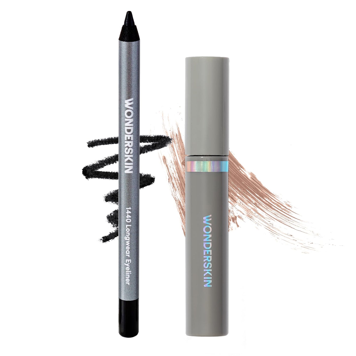 Wonderskin 1440 Eyeliner (Liquorice), Waterproof and Smudge Proof with Brow Stain & Go Masque (Blonde) for Long Lasting Brow Tint