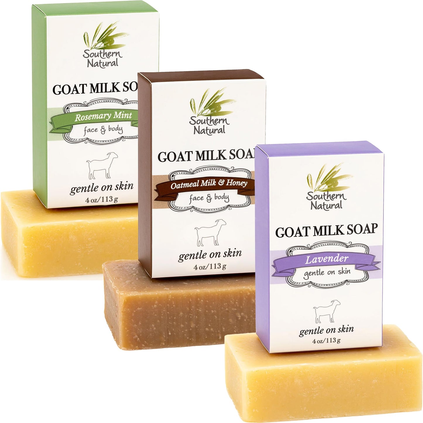 Southern Natural Goat Milk Soap Bar Variety 3 Pack with Lavender Vanilla Goat Milk Lotion – Face and Body Care for Dry, Sensitive Skin, Suitable for Men, Women, and Kids